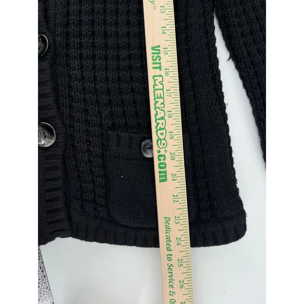 Eddie Bauer Black Cotton Angora Blend Chunky Pointelle‎ Knit Cardigan Sweater M